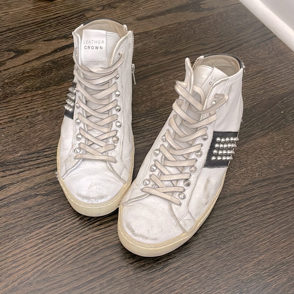 Crown Leather Studded High Tops